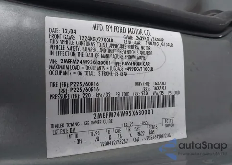 2005 Mercury Grand Marquis Gs from USA, damaged, VIN 2MEFM74W95X630001